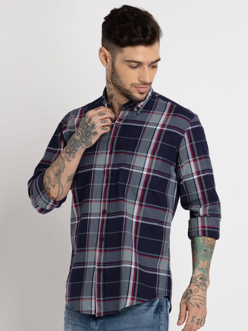 Status Quo Mens Checkered Cotton Slim Fit Shirt