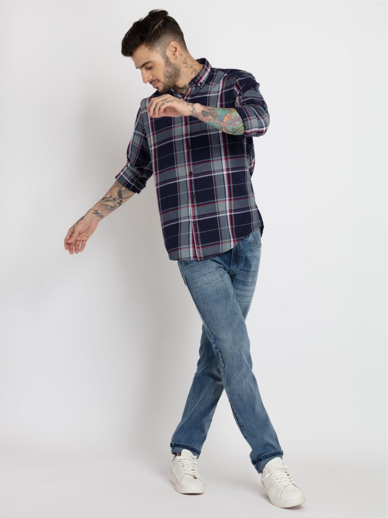 Status Quo Mens Checkered Cotton Slim Fit Shirt