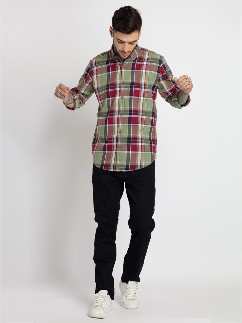 Status Quo Mens Checkered Cotton Slim Fit Shirt