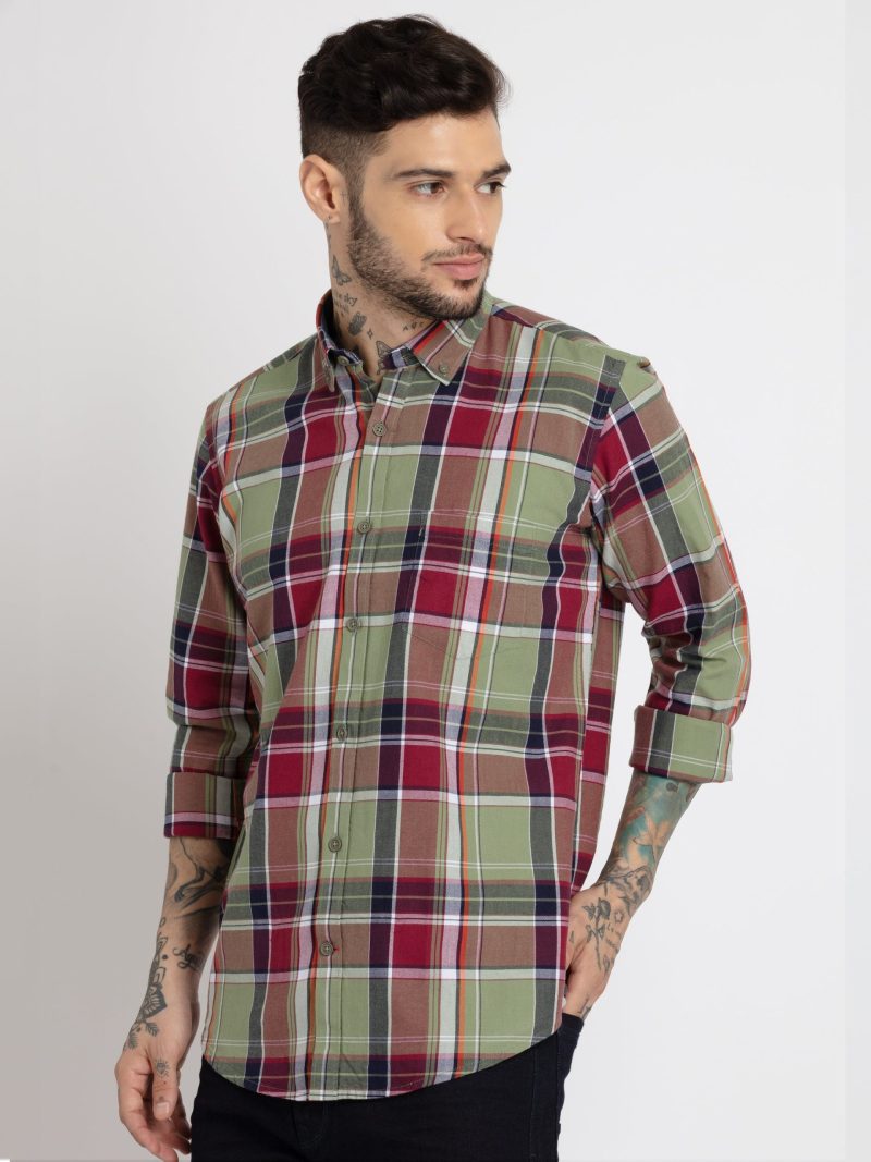Status Quo Mens Checkered Cotton Slim Fit Shirt