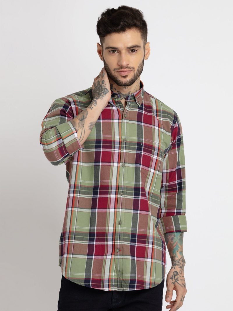Status Quo Mens Checkered Cotton Slim Fit Shirt