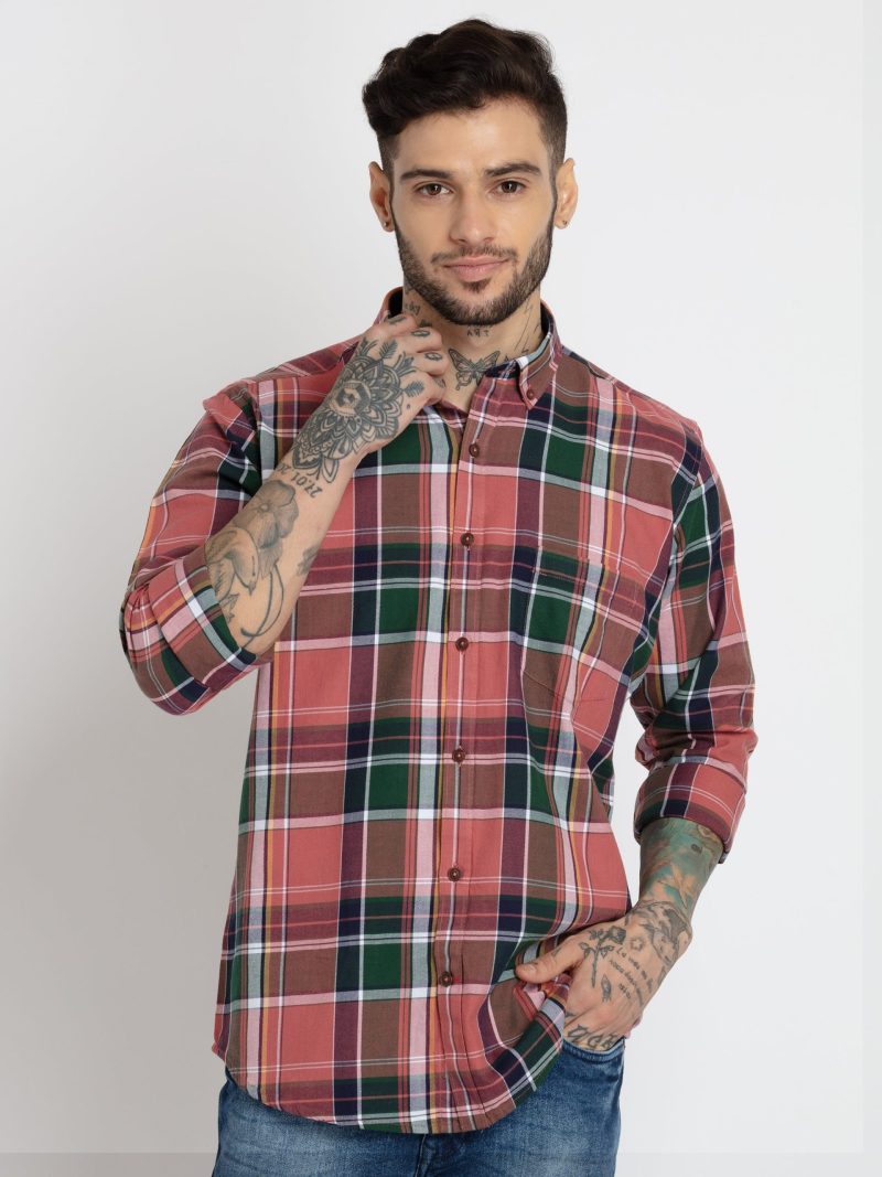 Status Quo Mens Checkered Cotton Slim Fit Shirt