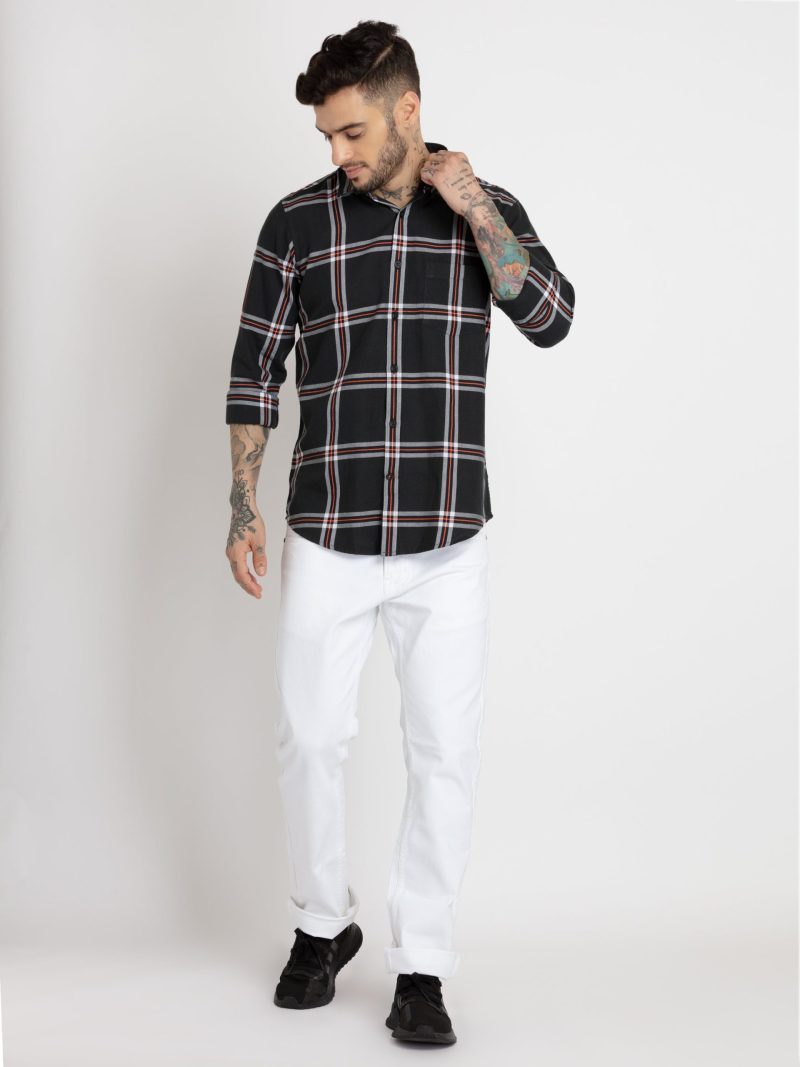 Status Quo Mens Checkered Cotton Slim Fit Shirt