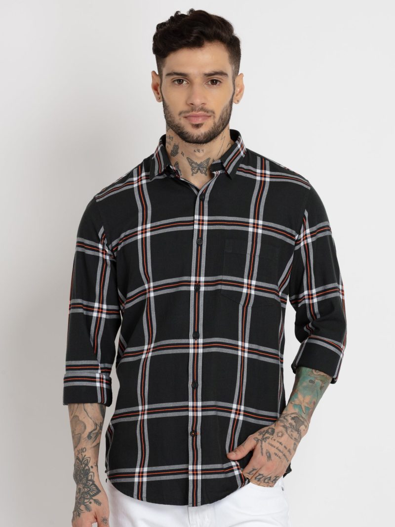 Status Quo Mens Checkered Cotton Slim Fit Shirt