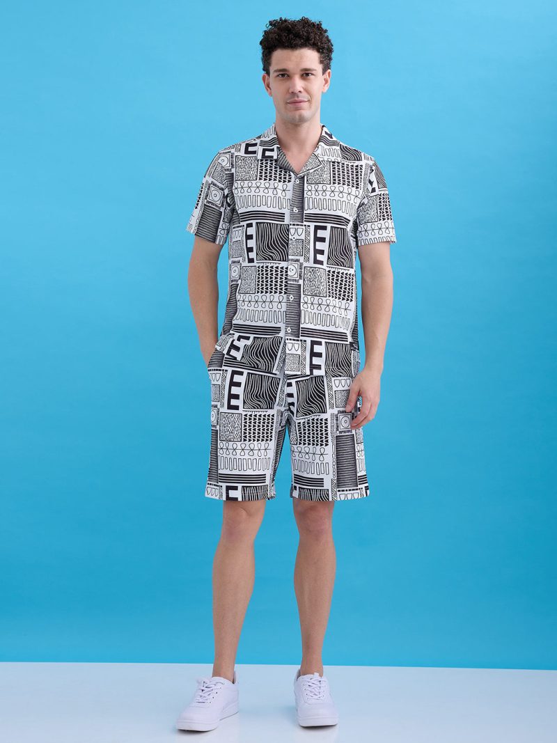 Status Quo Status Quo Printed Polo Collar Regular Fit Coordset With Drawstring