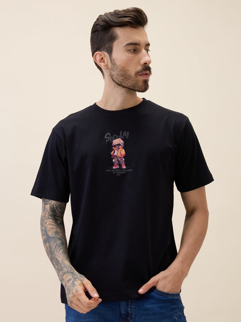 Status Quo Men'S Printed Round Neck Half Sleeves Oversized Tshirt