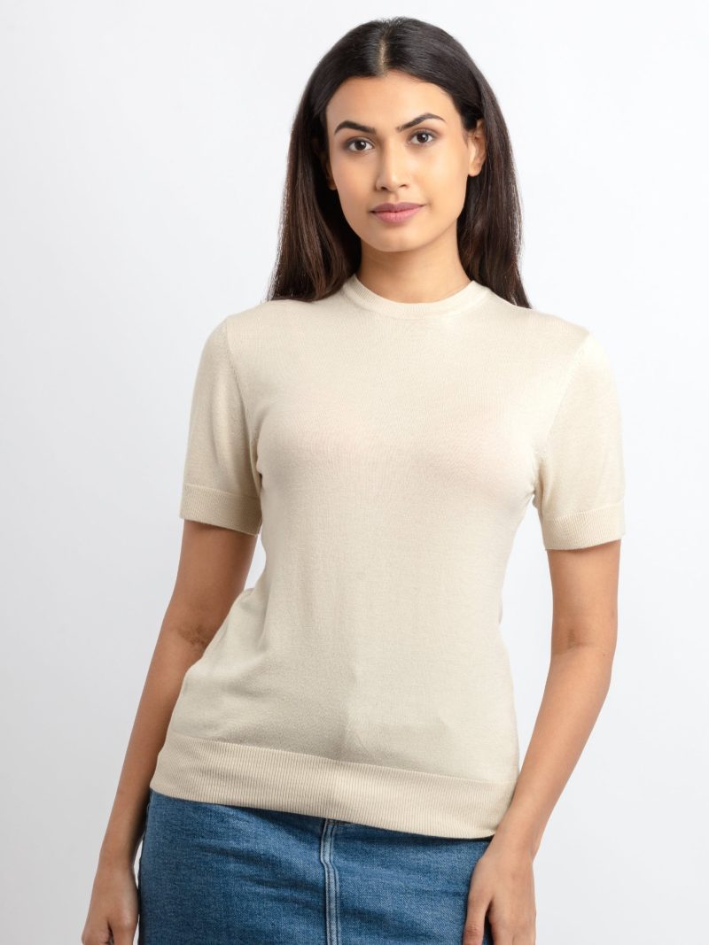 Status Quo Status Quo Women Solid Round Neck Half Sleeves Regular Fit Sweater