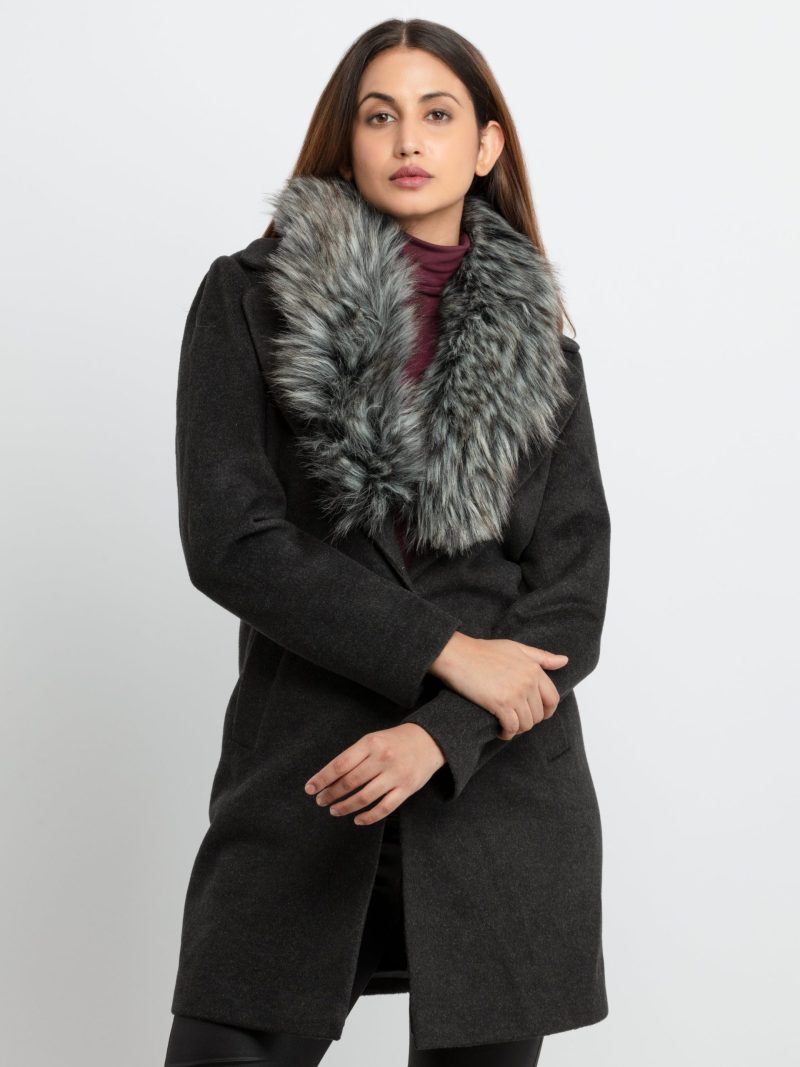 Status Quo Womens Knitted Collar Neck Long Overcoat