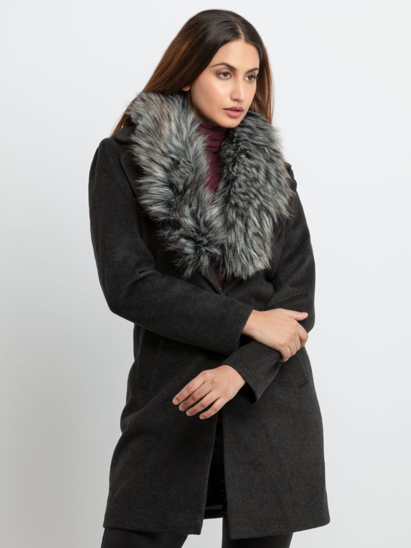 Status Quo Womens Knitted Collar Neck Long Overcoat