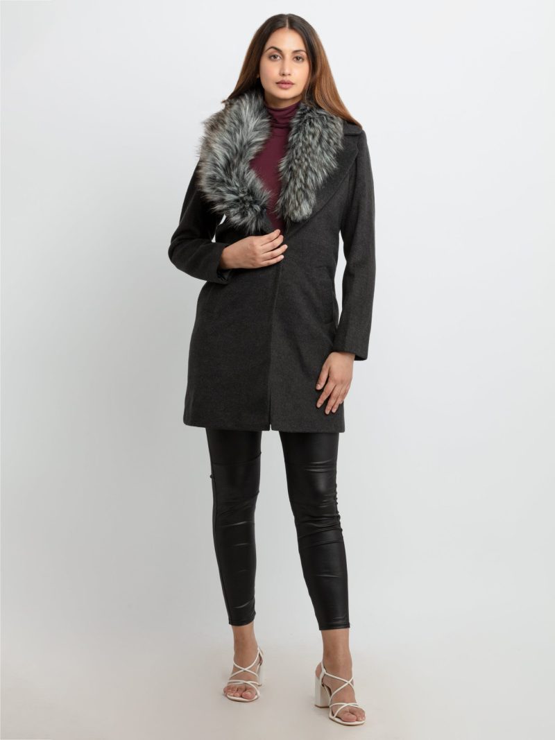 Status Quo Womens Knitted Collar Neck Long Overcoat