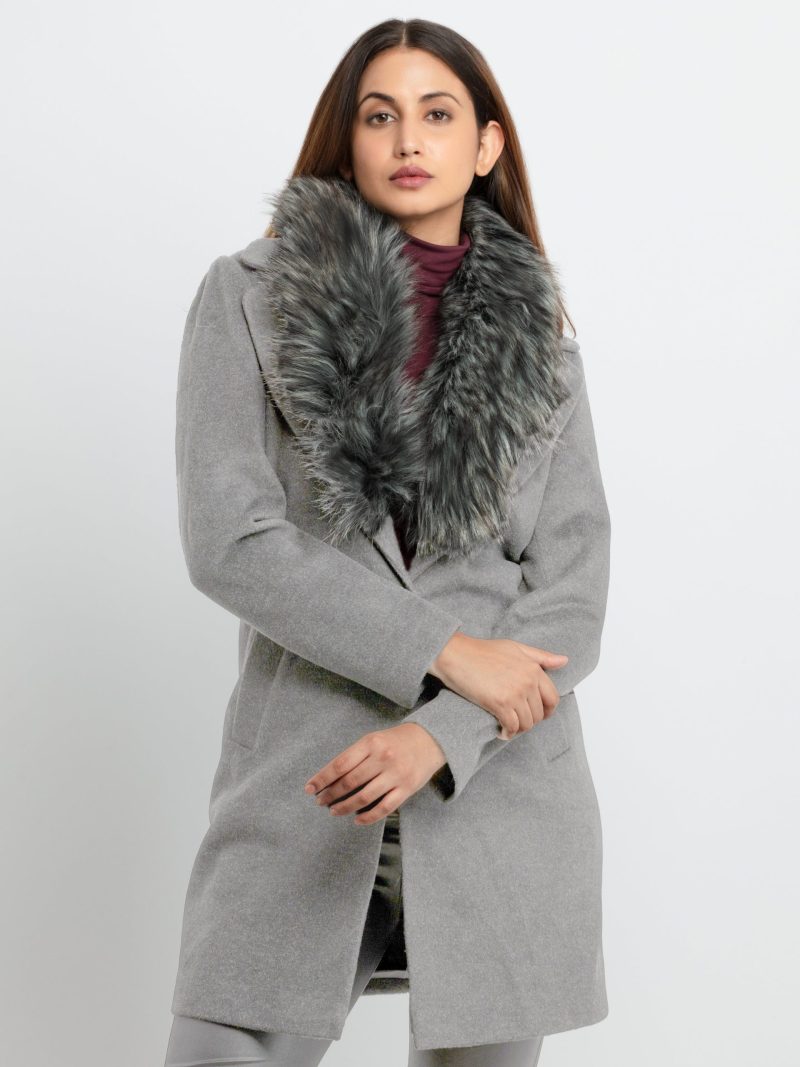 Status Quo Womens Knitted Collar Neck Long Overcoat