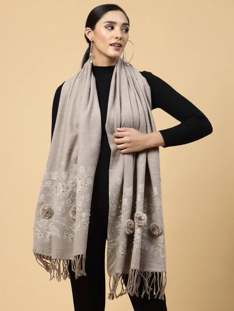 Floral Jacquard Printed Tasseled Stole