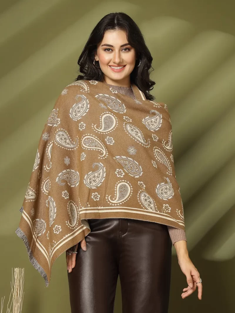 Women Paisley Printed Stole With Frayed Border