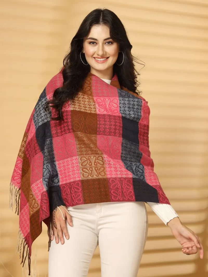Women Checked Woollen Shawl