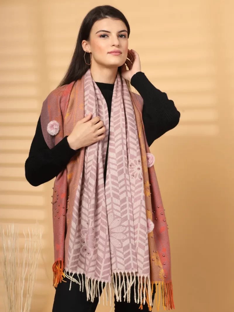 Women Floral Printed Fringed Stole