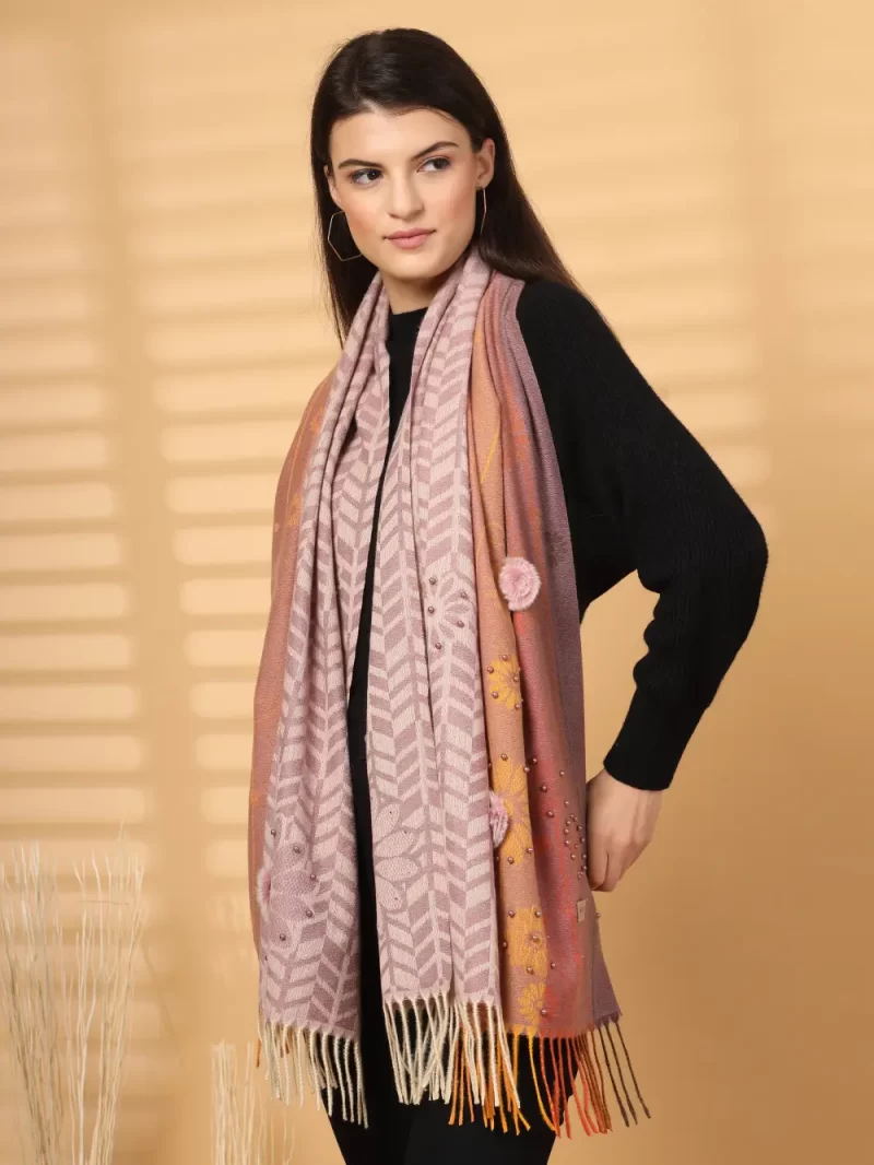 Women Floral Printed Fringed Stole