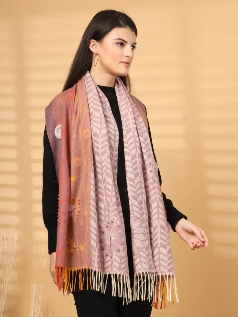 Women Floral Printed Fringed Stole