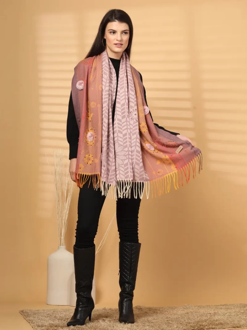 Women Floral Printed Fringed Stole