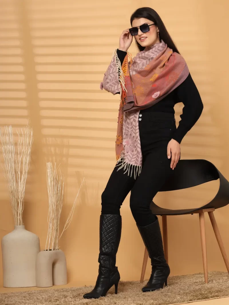 Women Floral Printed Fringed Stole