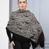 Women Paisley Embroidered Stole With Fringed Border