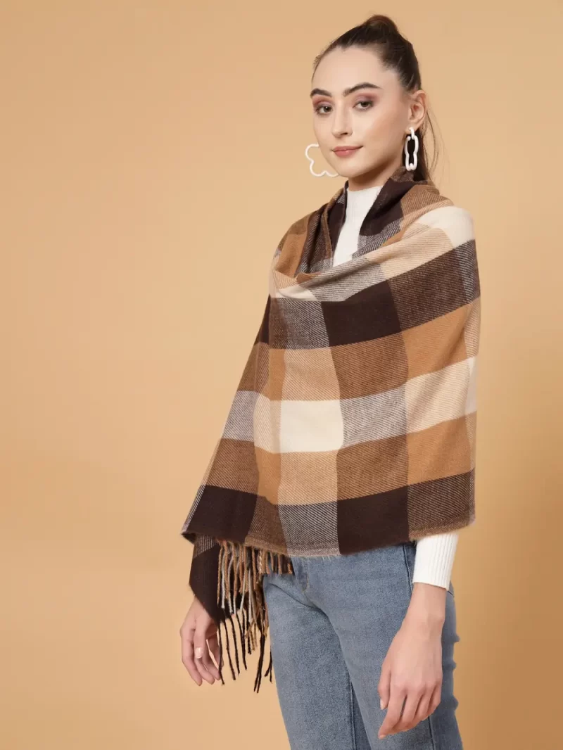 Women Checked Stole With Tasselled Border