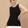 Women Ribbed Embellished Top