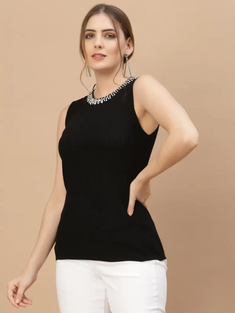Women Ribbed Embellished Top