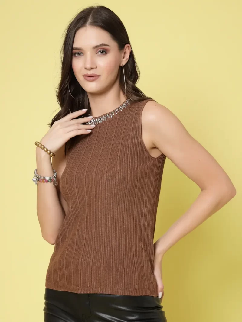 Women Ribbed Embellished Top