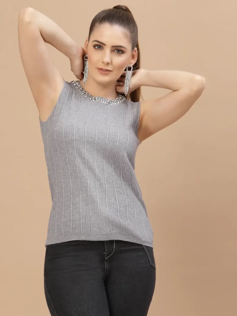 Women Ribbed Embellished Top