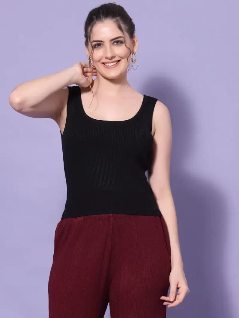 Women High Neck Ribbed Sleeveless Fitted Top