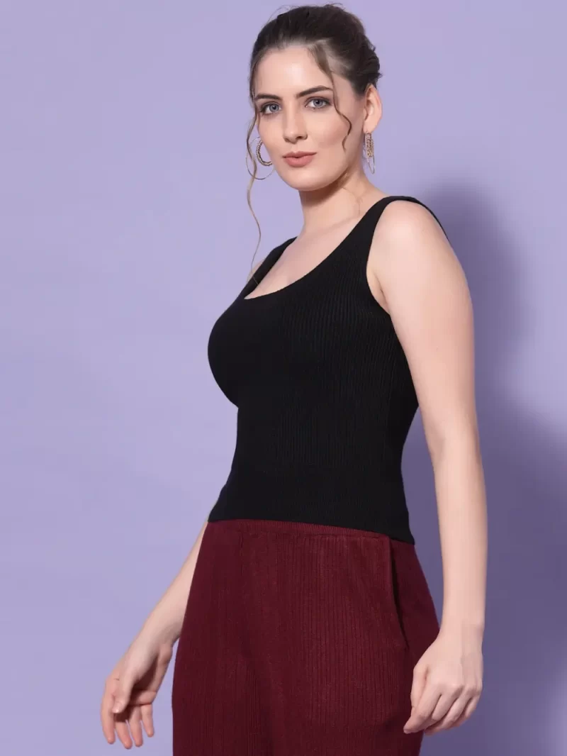 Women High Neck Ribbed Sleeveless Fitted Top