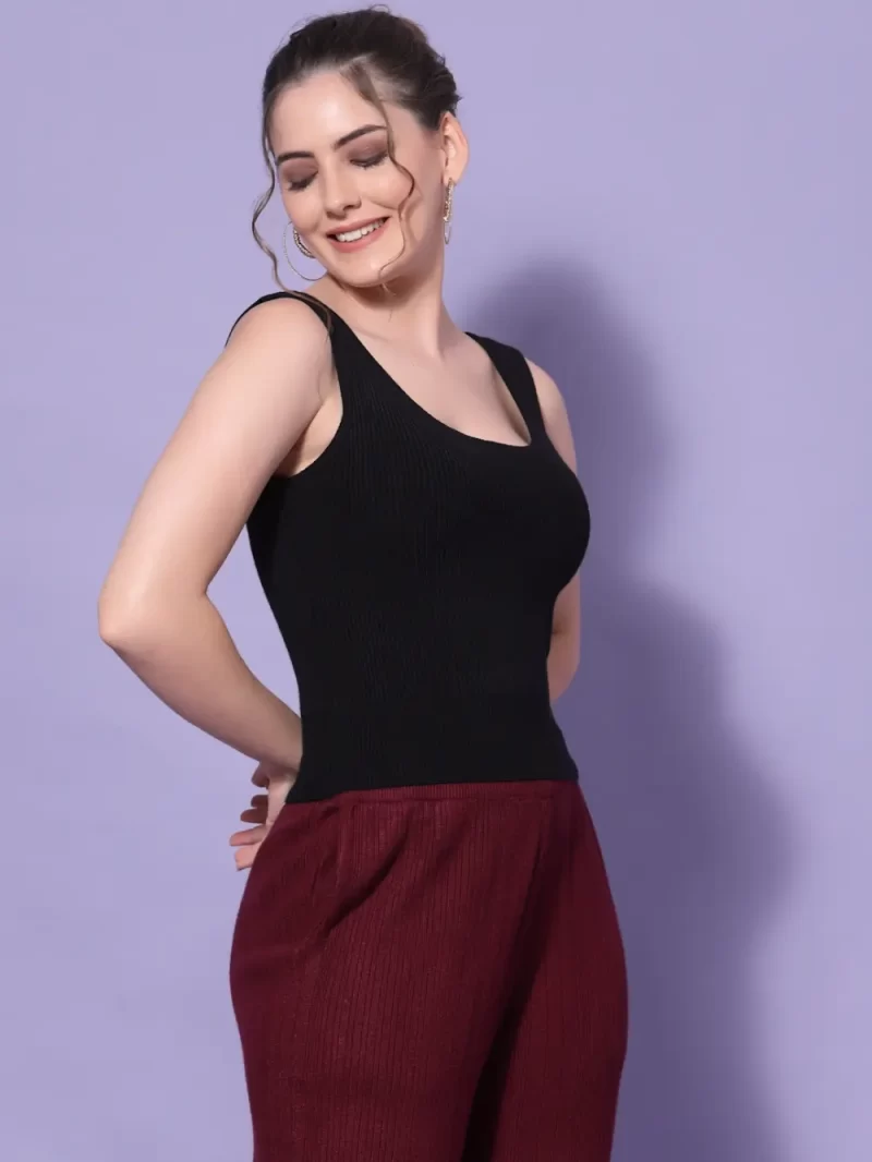 Women High Neck Ribbed Sleeveless Fitted Top