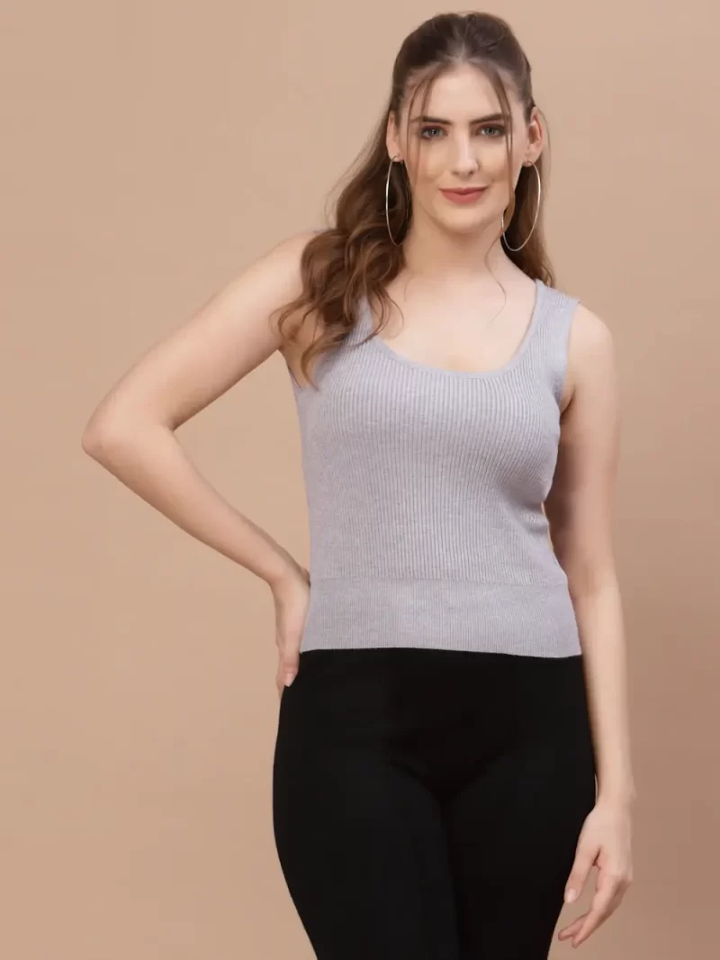 Women High Neck Ribbed Sleeveless Fitted Top