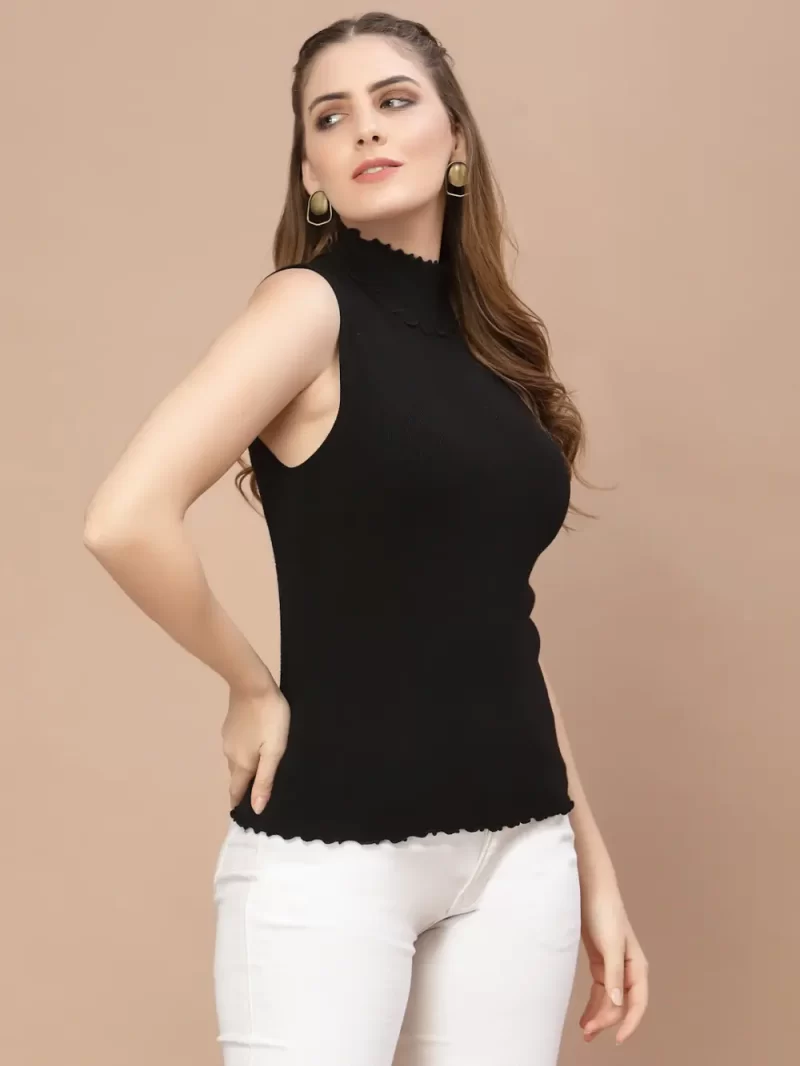Women High Neck Ribbed Sleeveless Fitted Top