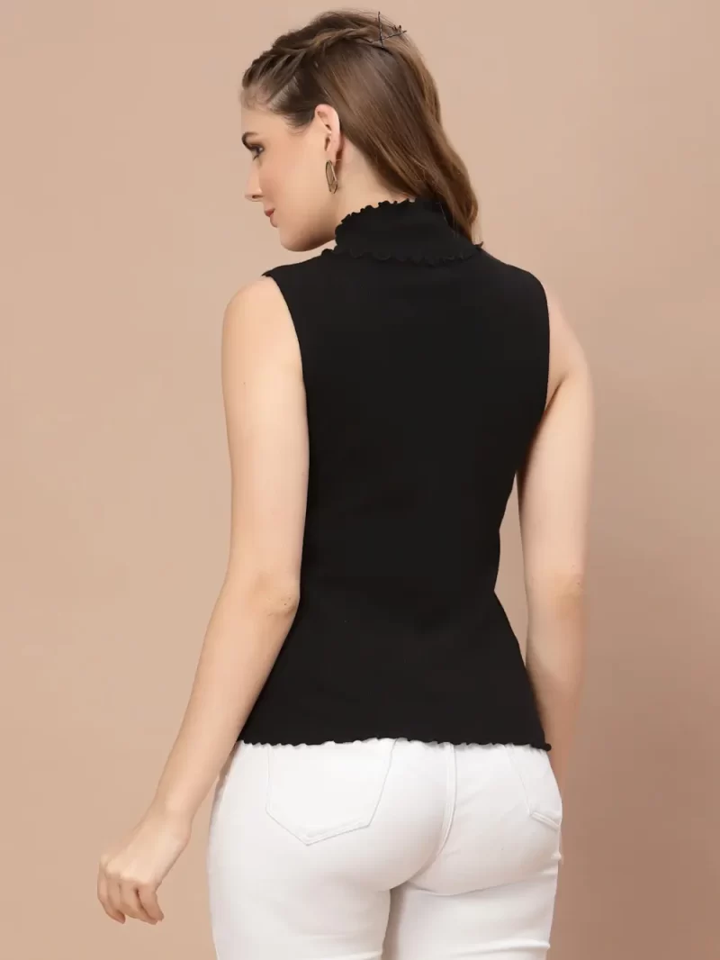 Women High Neck Ribbed Sleeveless Fitted Top