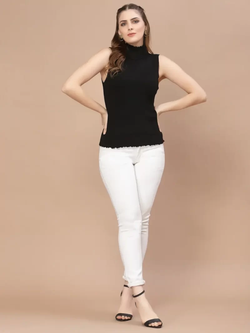 Women High Neck Ribbed Sleeveless Fitted Top