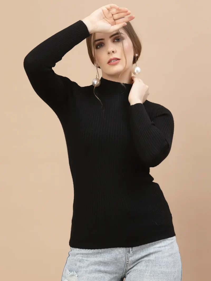 Women Ribbed High Neck Long Sleeves Top