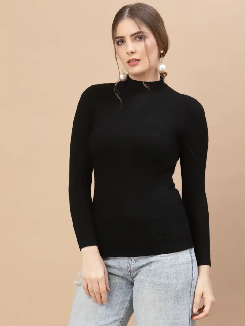Women Ribbed High Neck Long Sleeves Top