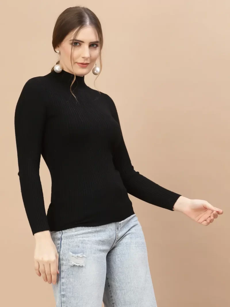 Women Ribbed High Neck Long Sleeves Top