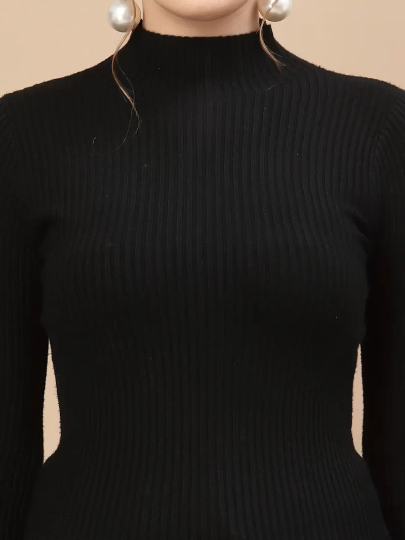 Women Ribbed High Neck Long Sleeves Top