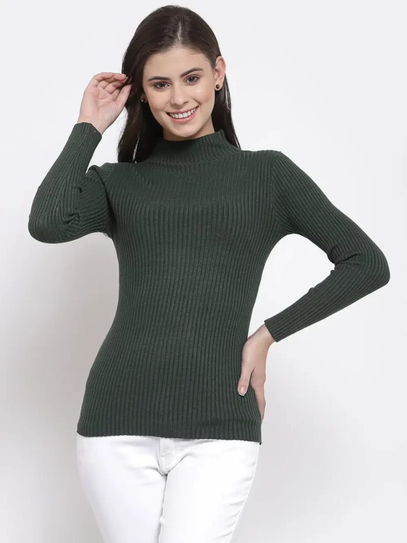 Women Ribbed High Neck Long Sleeves Top