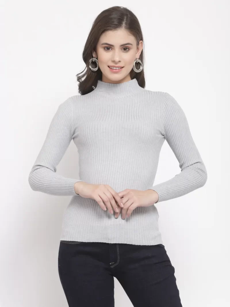 Women Ribbed High Neck Long Sleeves Top