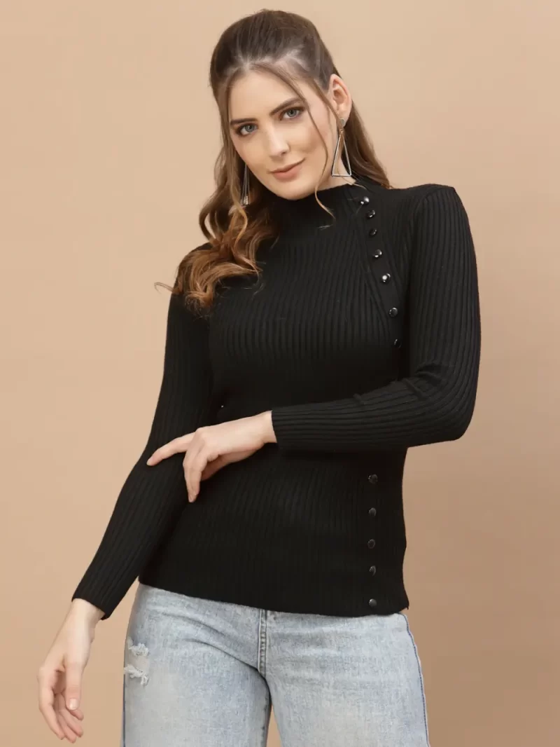 Ribbed High Neck Pullover
