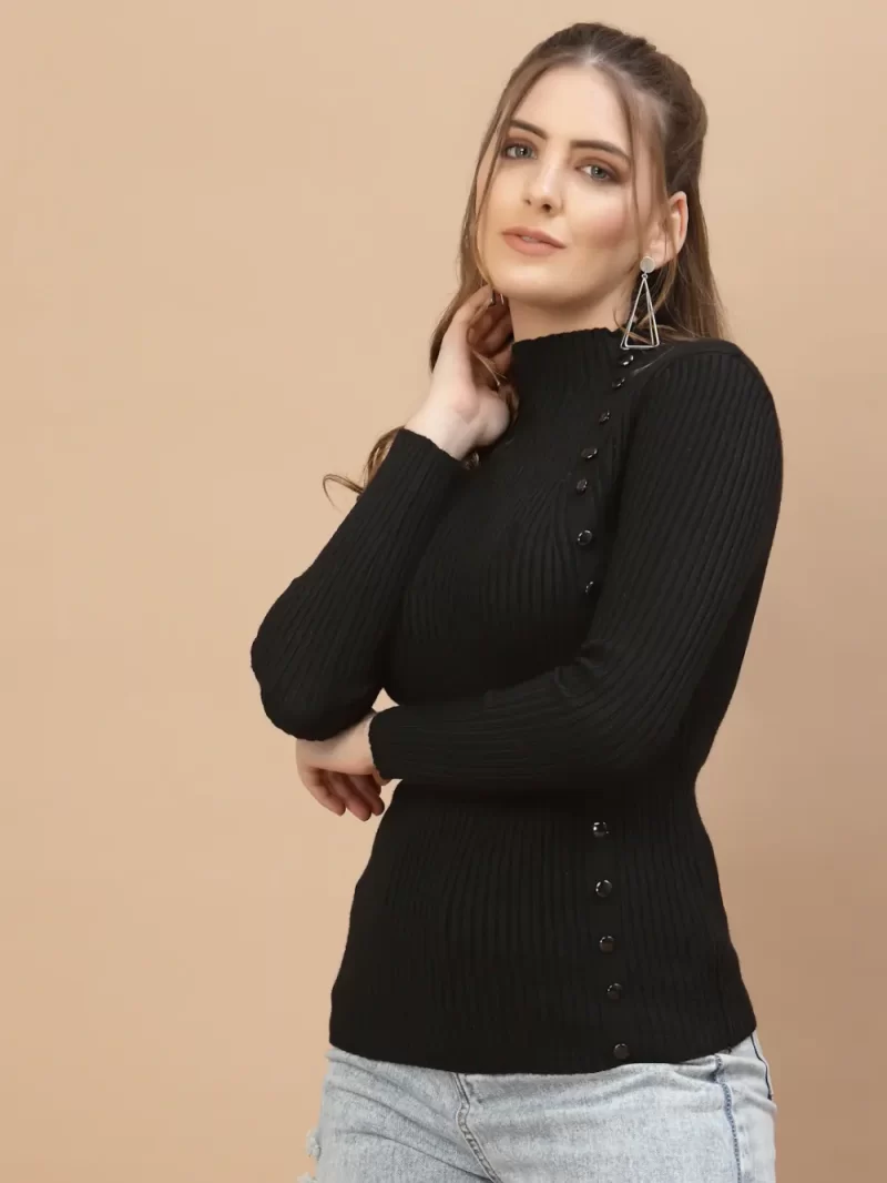 Ribbed High Neck Pullover