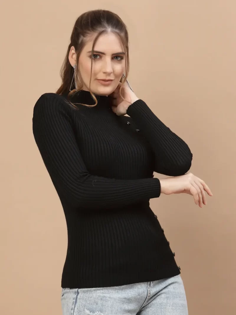 Ribbed High Neck Pullover