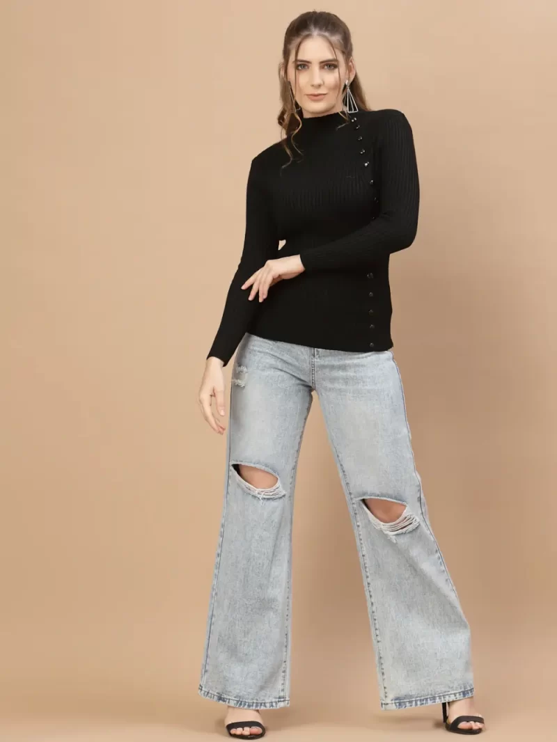 Ribbed High Neck Pullover