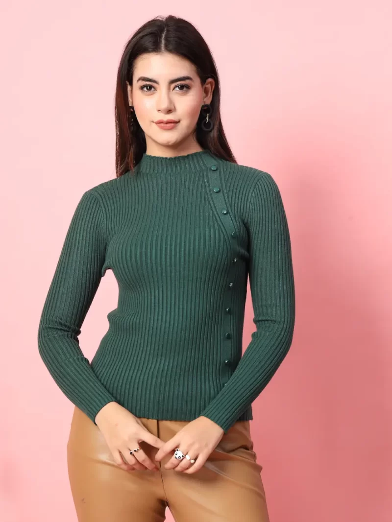 Ribbed High Neck Pullover