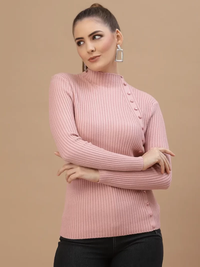 Ribbed High Neck Pullover