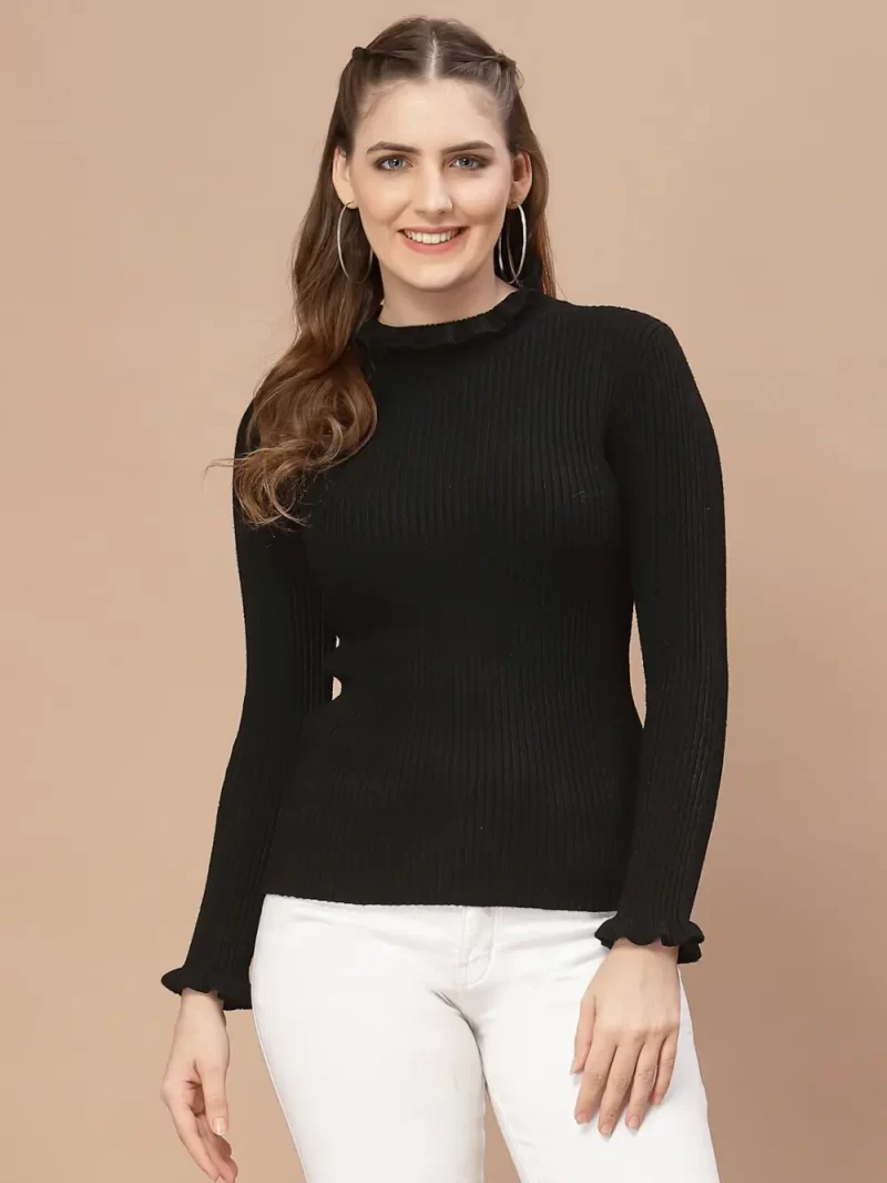 Women Ribbed High Neck Top