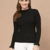 Women Ribbed High Neck Top